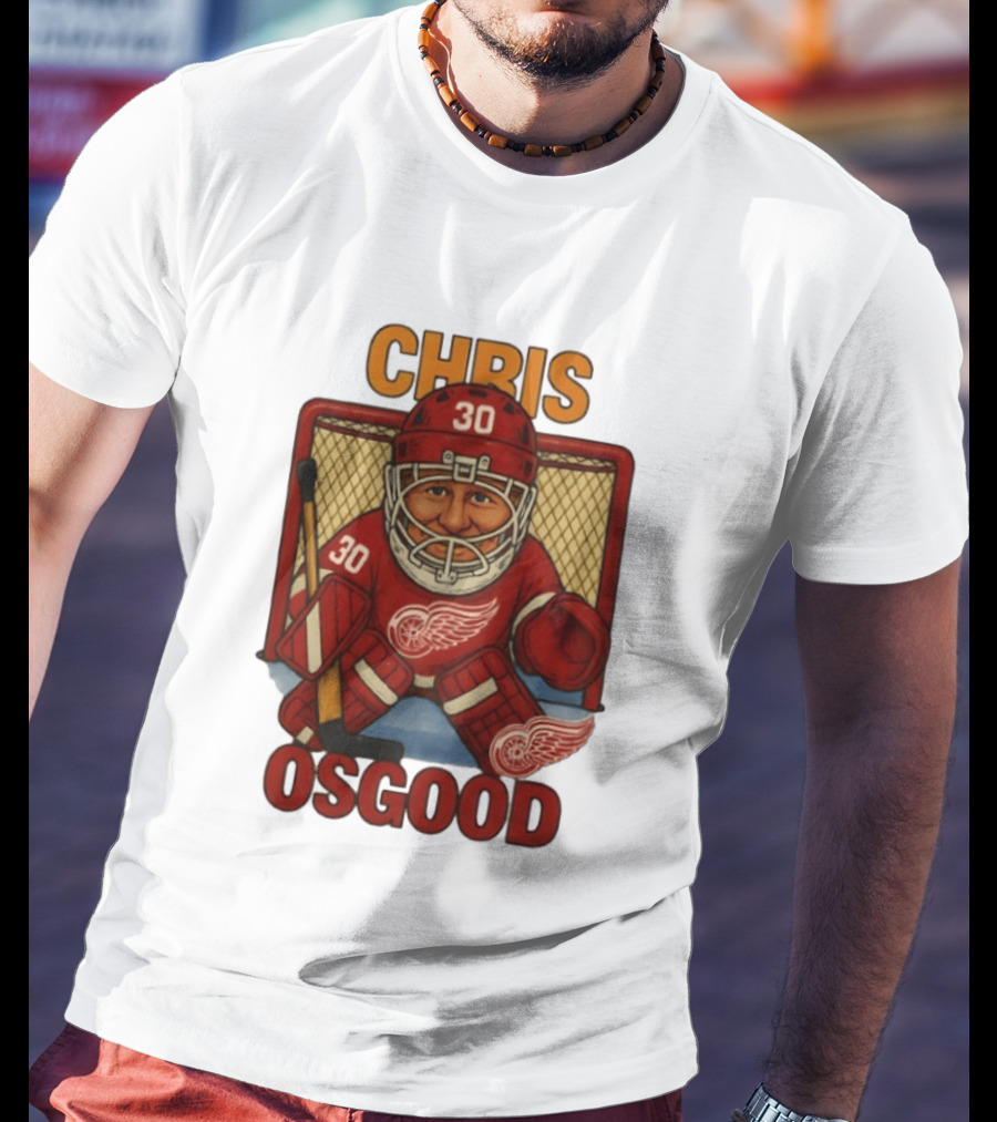 CHRIS OSGOOD 30 Detroit Red Wings Hockey Goalie Caricature T-Shirt