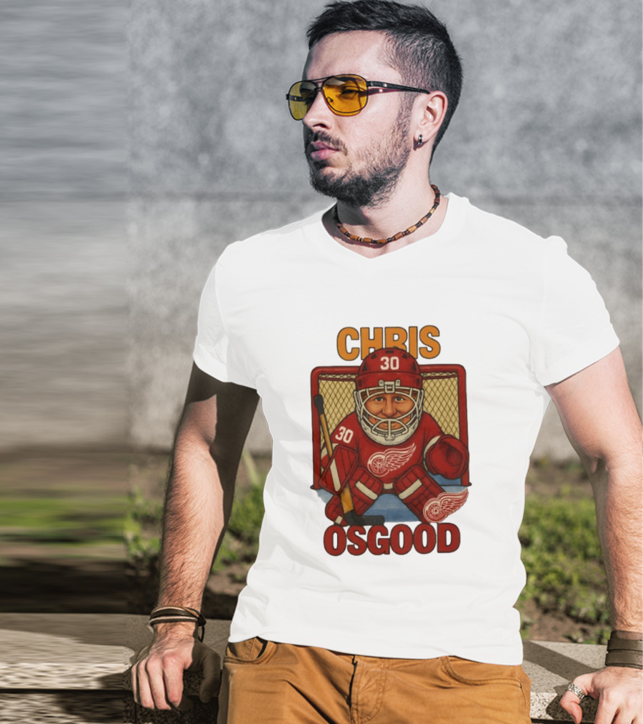 CHRIS OSGOOD 30 Detroit Red Wings Hockey Goalie Caricature T-Shirt