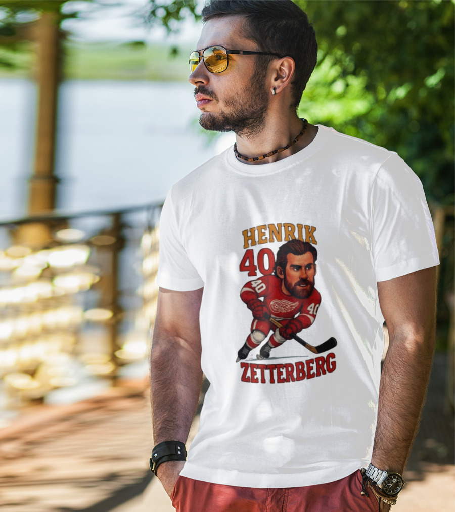 Henrik Zetterberg 40 Detroit Red Wings Hockey Player Caricature T-Shirt