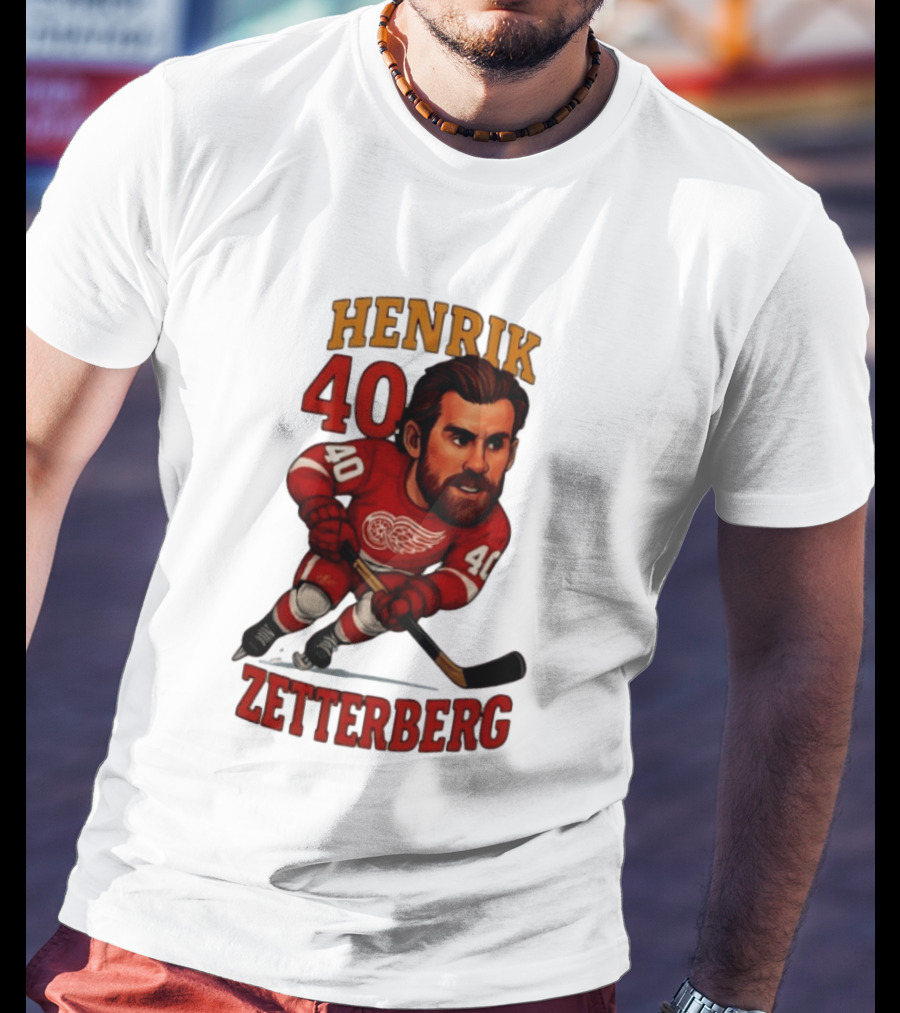 Henrik Zetterberg 40 Detroit Red Wings Hockey Player Caricature T-Shirt