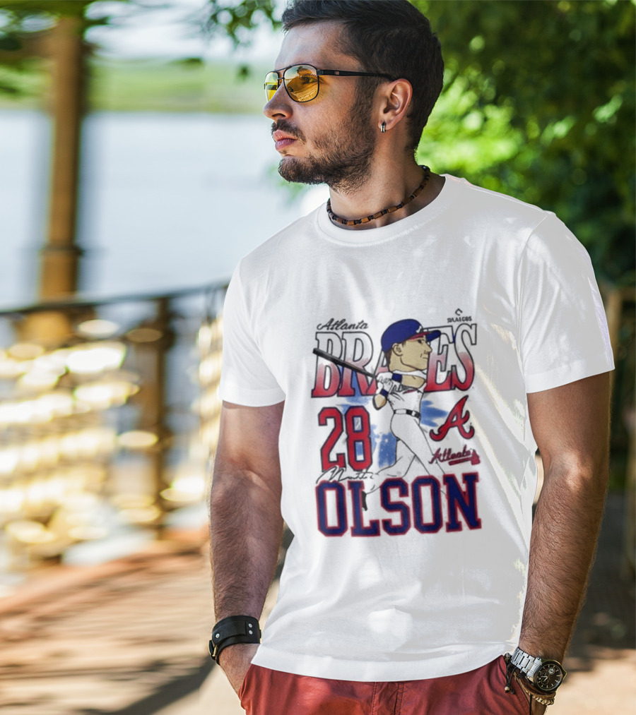 Atlanta Braves 28 Olson Caricature T-Shirt