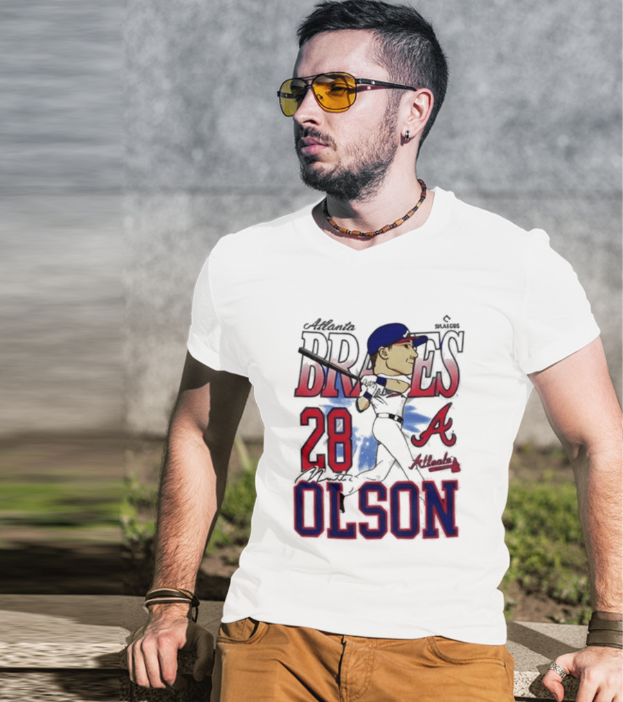 Atlanta Braves 28 Olson Caricature T-Shirt