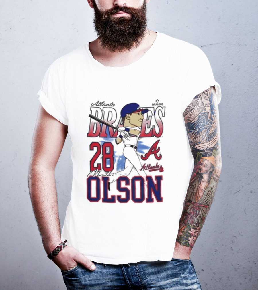 Atlanta Braves 28 Olson Caricature T-Shirt