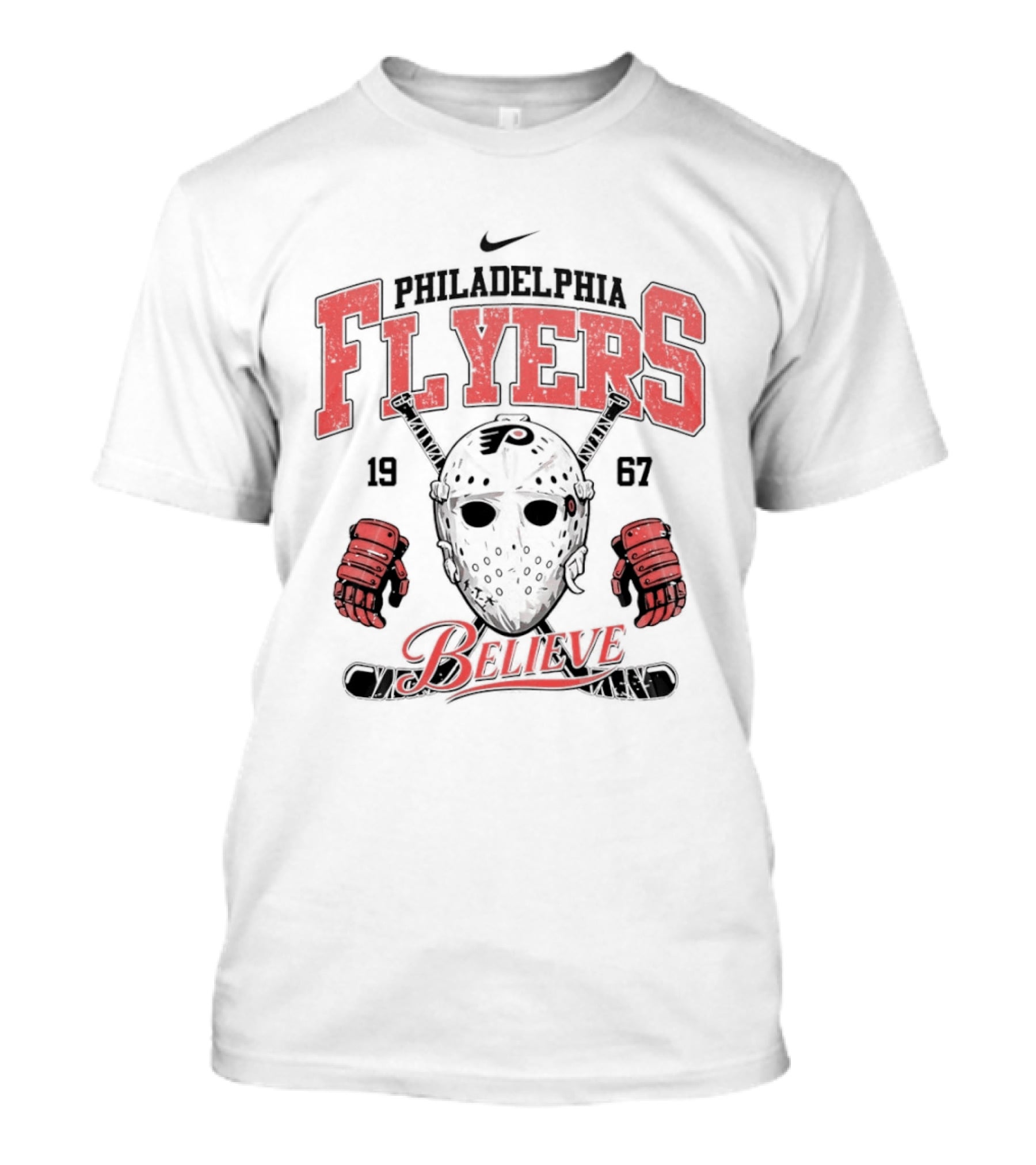 Philadelphia Flyers 1967 Believe Hockey Mask And Gloves T-Shirt