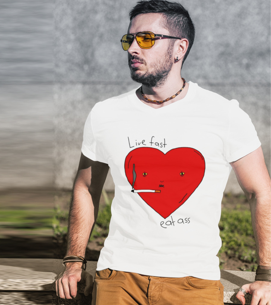 Live Fast Eat Ass Heart Smoking Cartoon T-Shirt