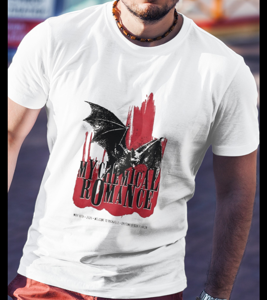 My Chemical Romance Daytona Beach FL May 10 2026 Tour Bat And Red Splash T-Shirt