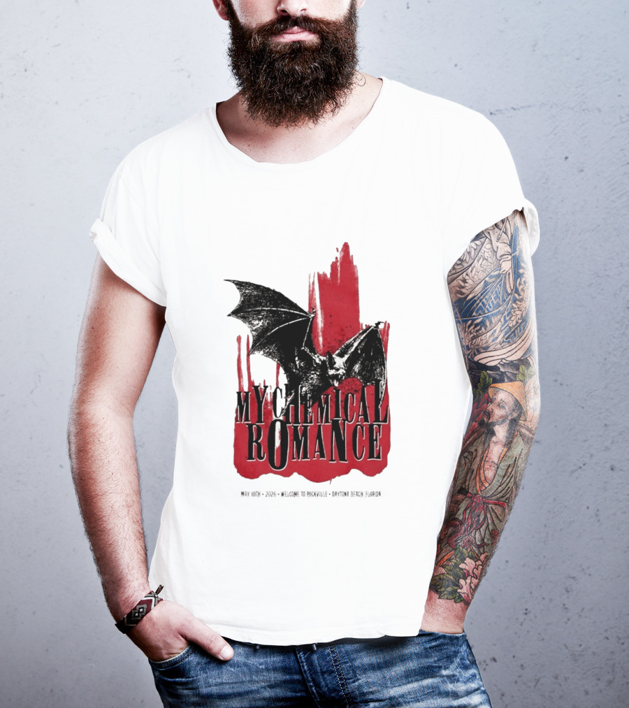 My Chemical Romance Daytona Beach FL May 10 2026 Tour Bat And Red Splash T-Shirt