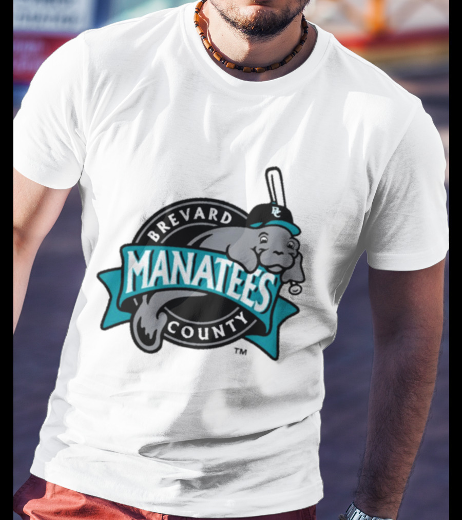 Brevard County Manatees Baseball Team Cap Mascot With Bat And Ball T-Shirt
