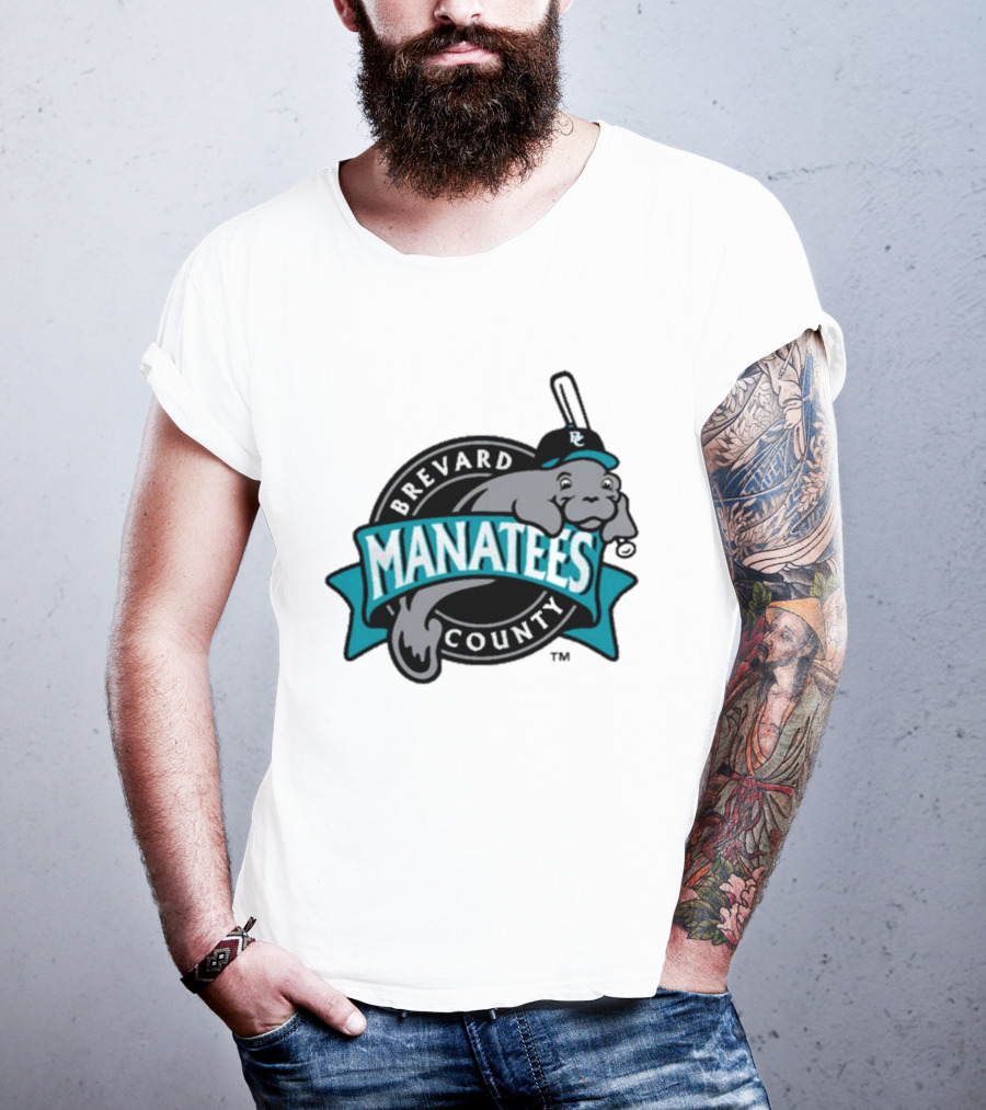 Brevard County Manatees Baseball Team Cap Mascot With Bat And Ball T-Shirt