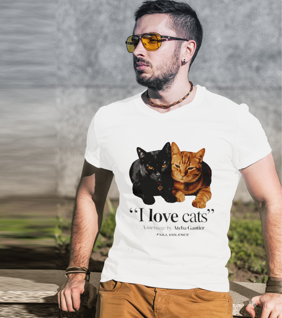 I Love Cats Ateba Gautier Full Violence Black And Ginger Cat Duo T-Shirt