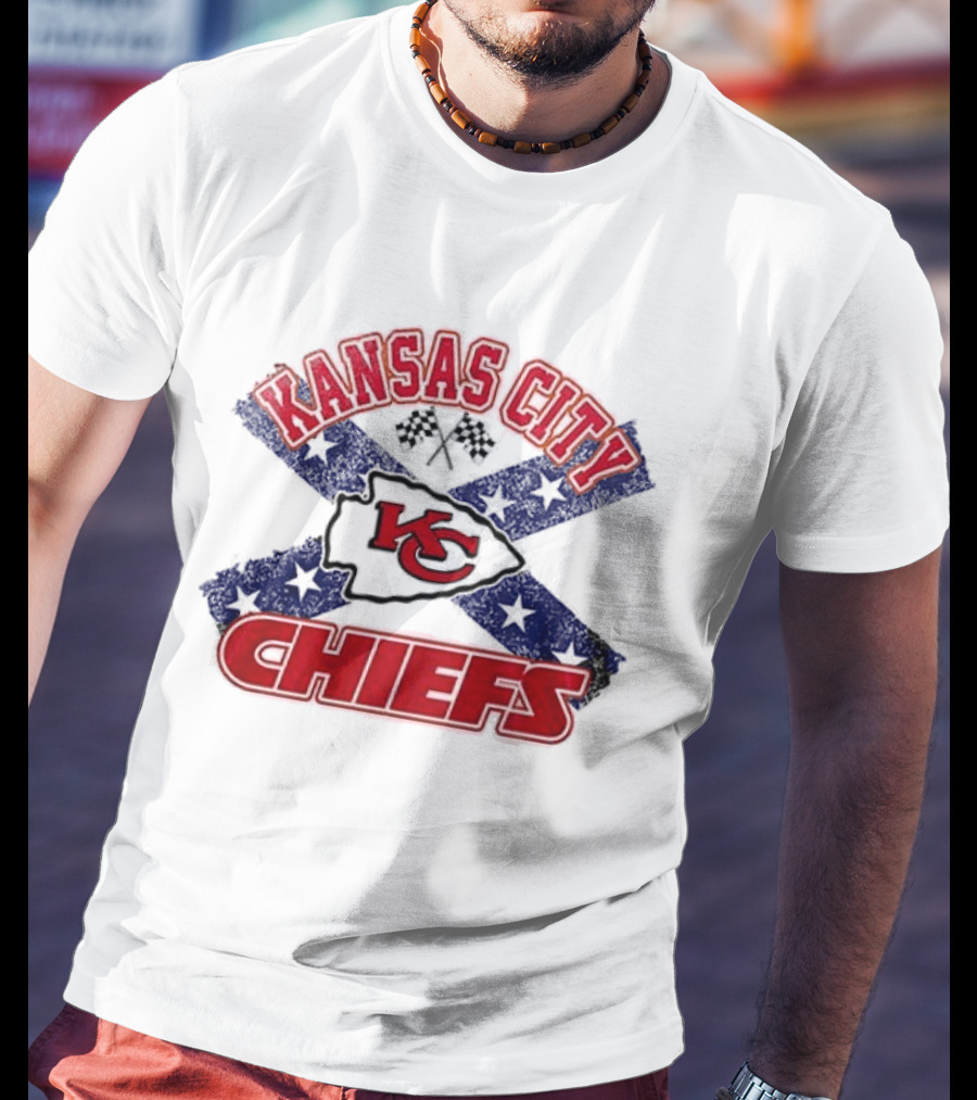 Kansas City Chiefs KC Red Logo Stars And Bars Caricature T-Shirt