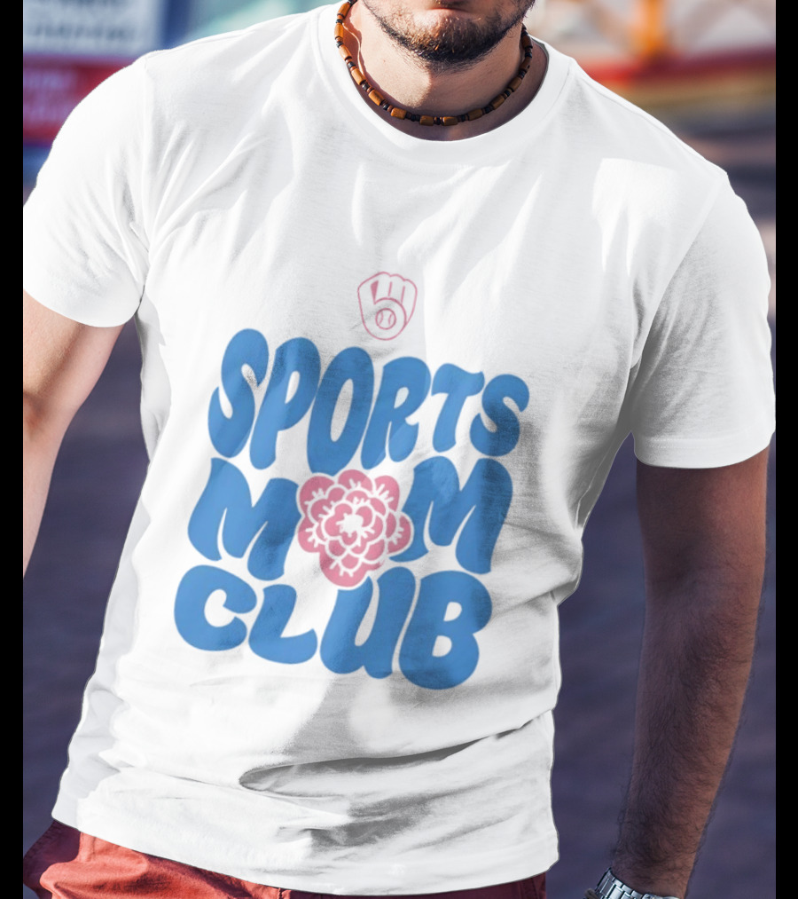 Milwaukee Brewers Sports Mom Club Mother's Day Baseball Mitt Flower T-Shirt