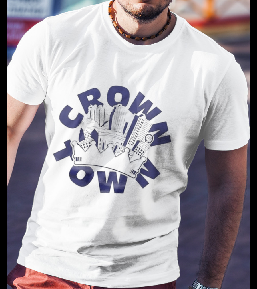 Original Charlie Hustle Crown Town Cityscape White Cap T-Shirt
