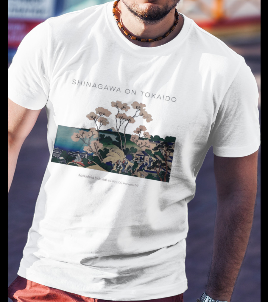 Shinagawa On Tokaido Katsushika Hokusai Cherry Blossoms And Travelers In Edo Period Japan T-Shirt