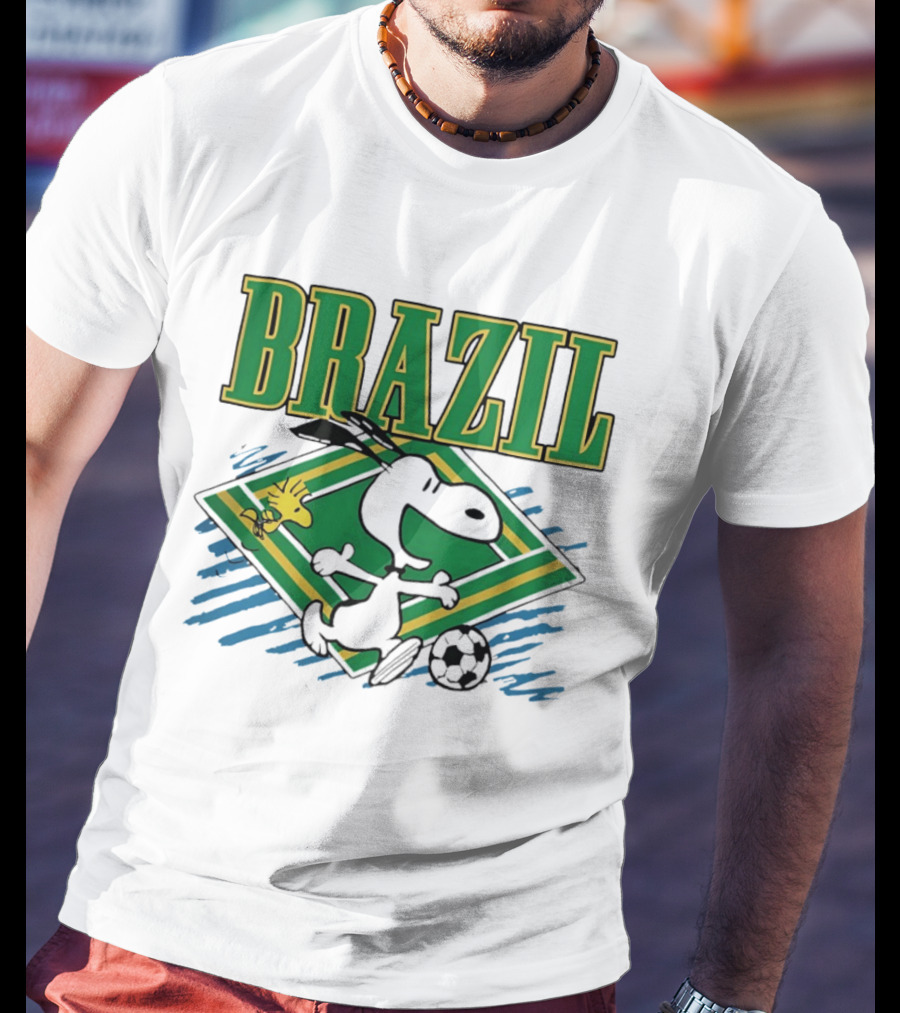 Brazil Soccer Snoopy Woodstock Peanuts Characters Football T-Shirt