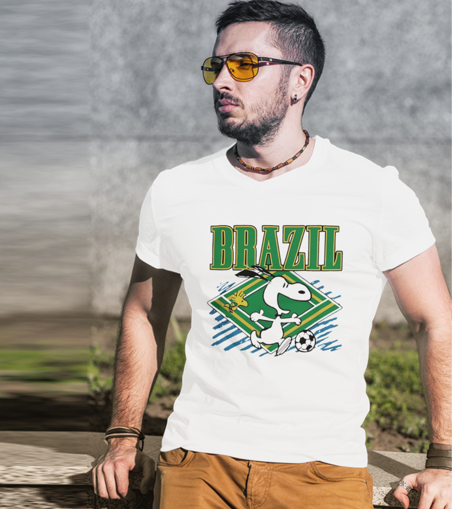 Brazil Soccer Snoopy Woodstock Peanuts Characters Football T-Shirt