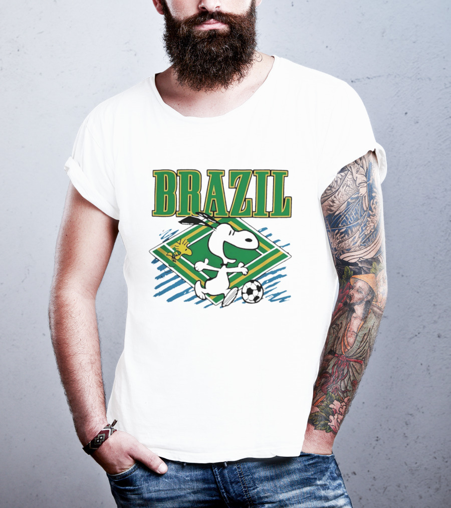 Brazil Soccer Snoopy Woodstock Peanuts Characters Football T-Shirt