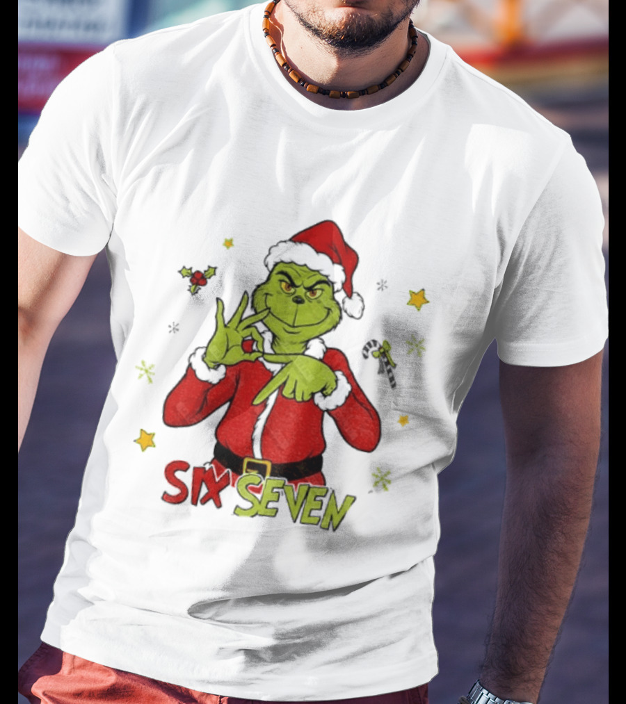 Grinch Santa Six Seven 6 7 Meme Christmas Stars Candy Cane T-Shirt