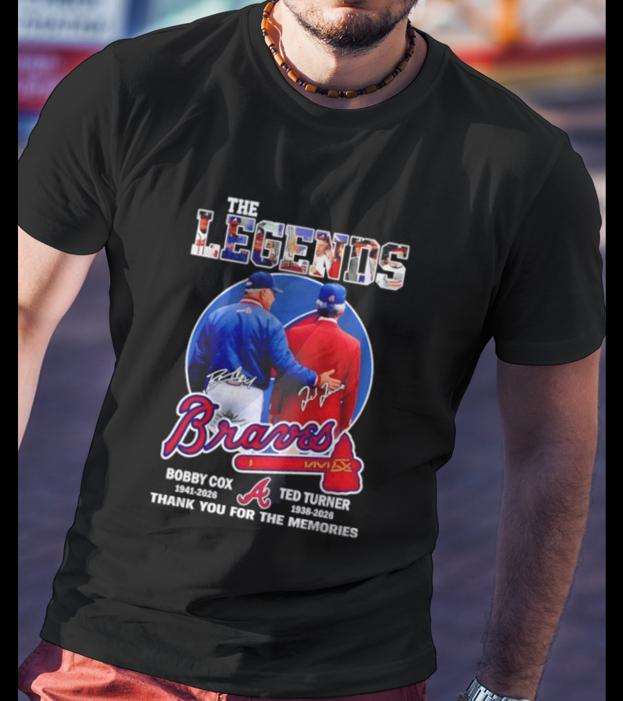 Bobby Cox Ted Turner Atlanta Braves Legends Thank You For The Memories Signatures T-Shirt