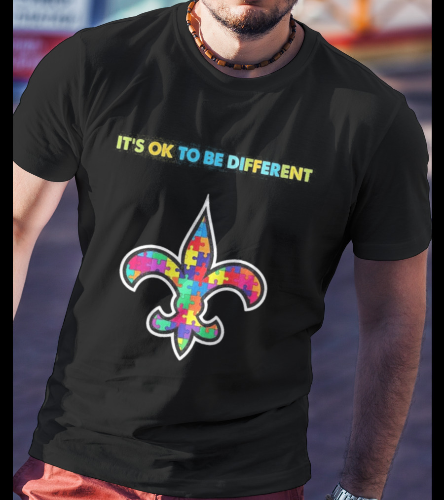 New Orleans Saints Autism Awareness It's OK To Be Different Puzzle Fleur De Lis T-Shirt