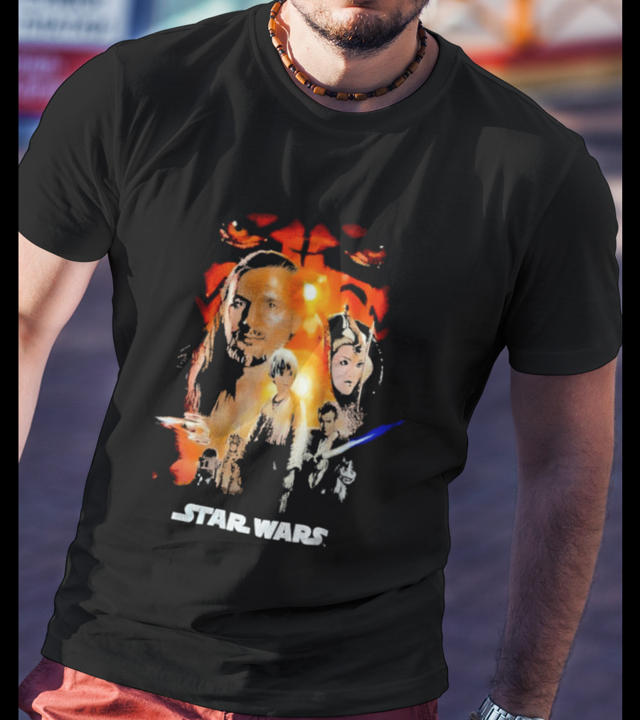 Star Wars The Phantom Menace Movie Characters And Lightsaber T-Shirt