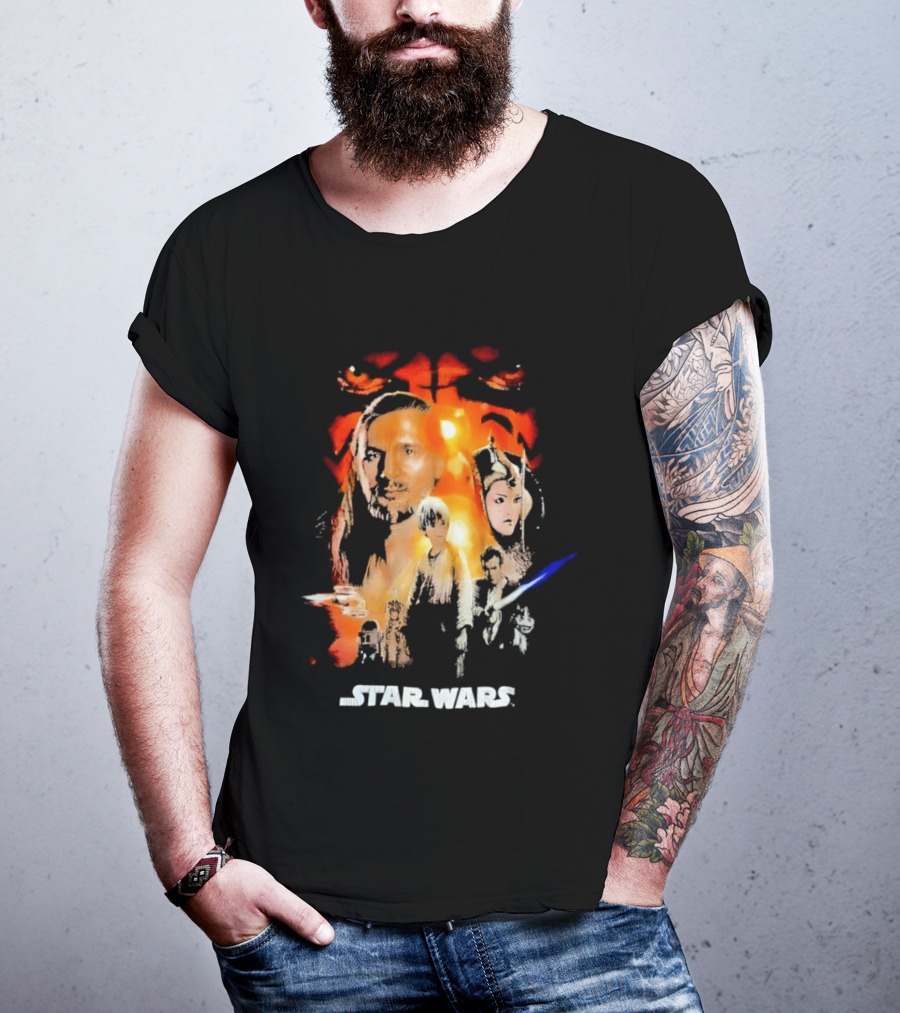 Star Wars The Phantom Menace Movie Characters And Lightsaber T-Shirt