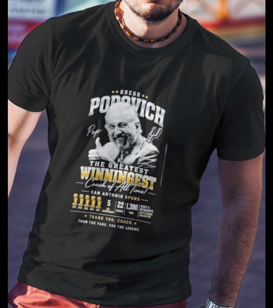 Gregg Popovich San Antonio Spurs Championship Coach Winningest Thank You Coach T-Shirt