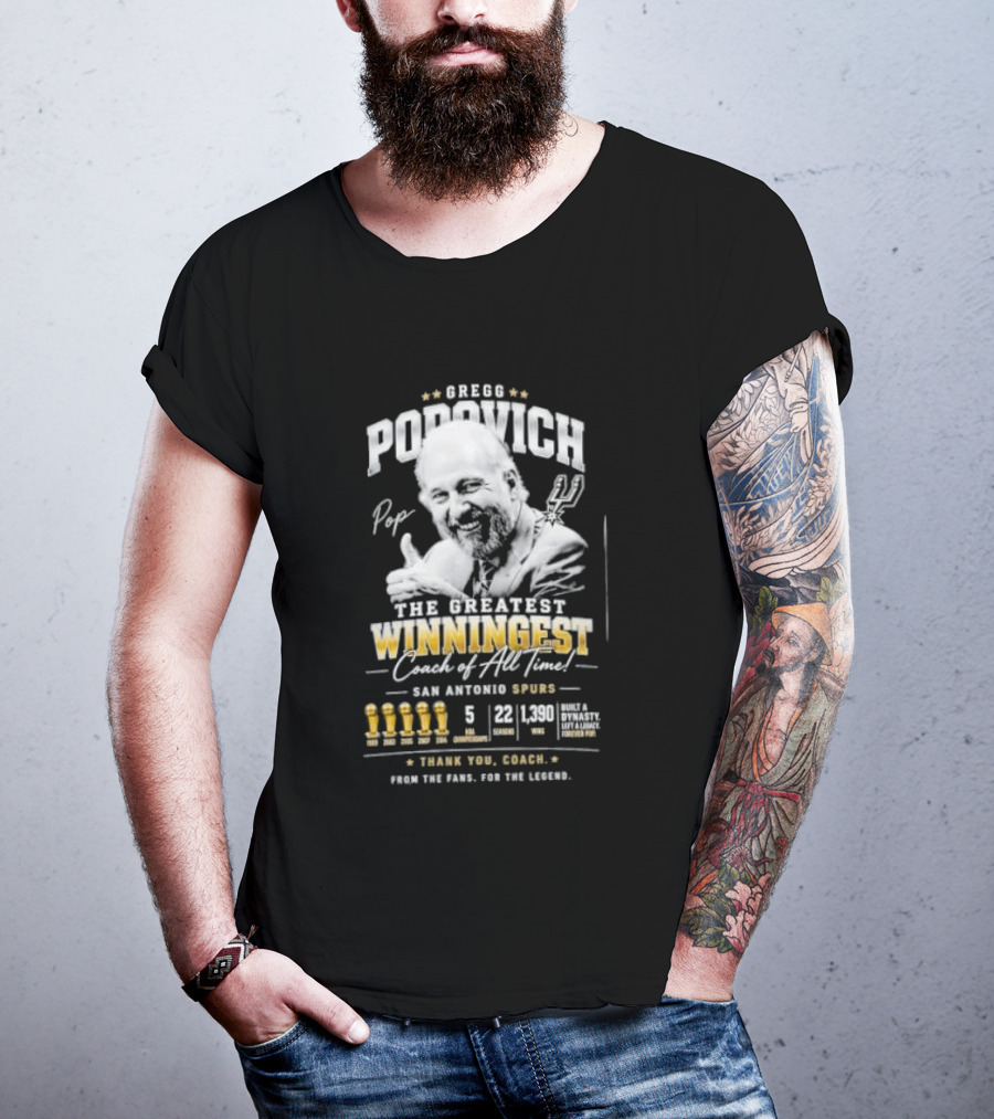 Gregg Popovich San Antonio Spurs Championship Coach Winningest Thank You Coach T-Shirt