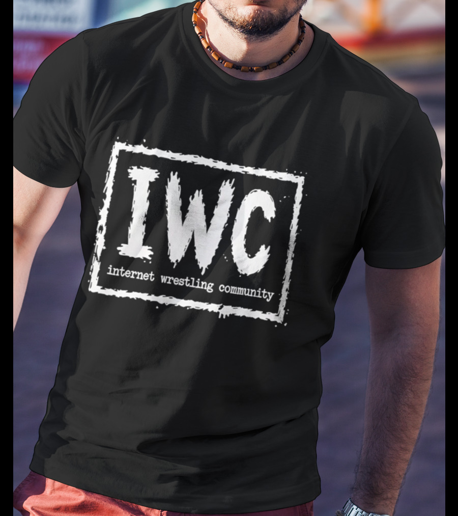 IWC Internet Wrestling Community Textured White Typographic Block T-Shirt