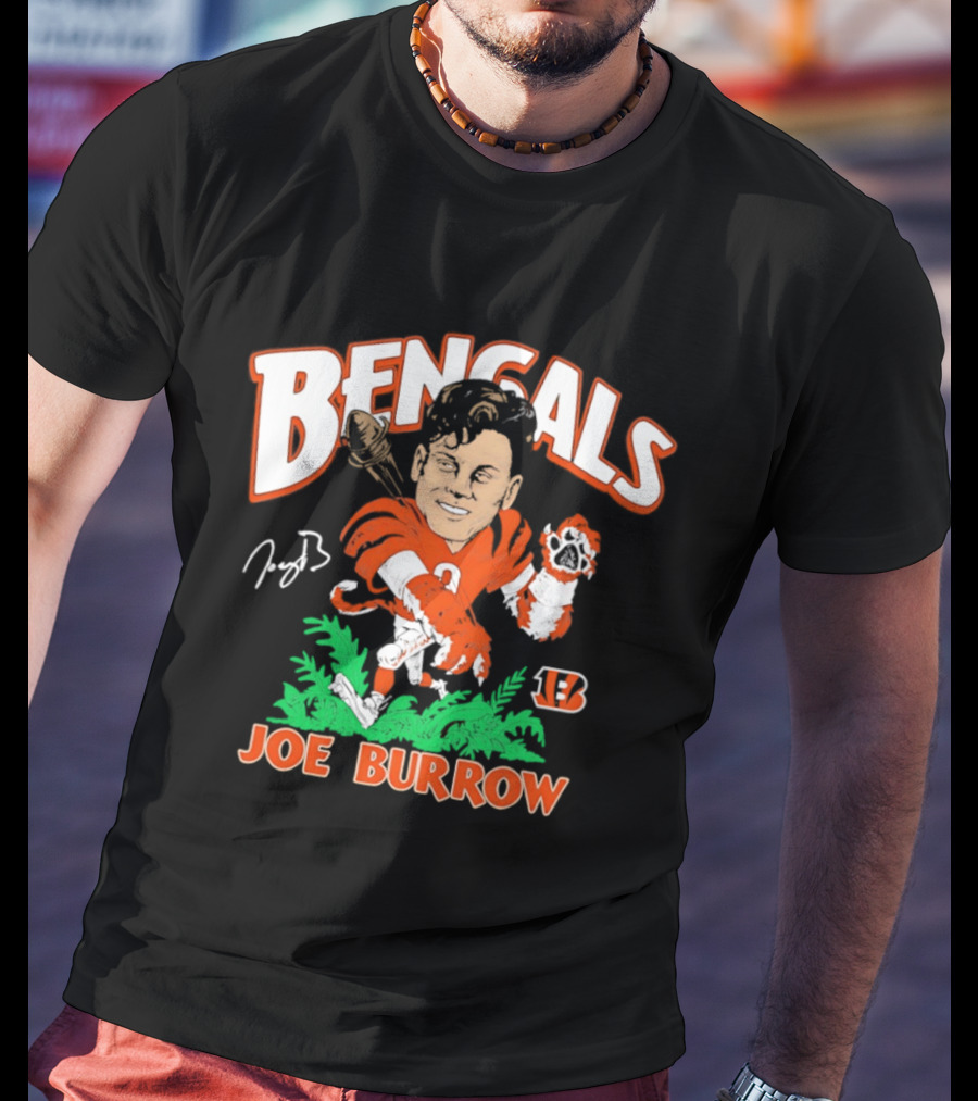 Bengals Joe Burrow Caricature Football T-Shirt