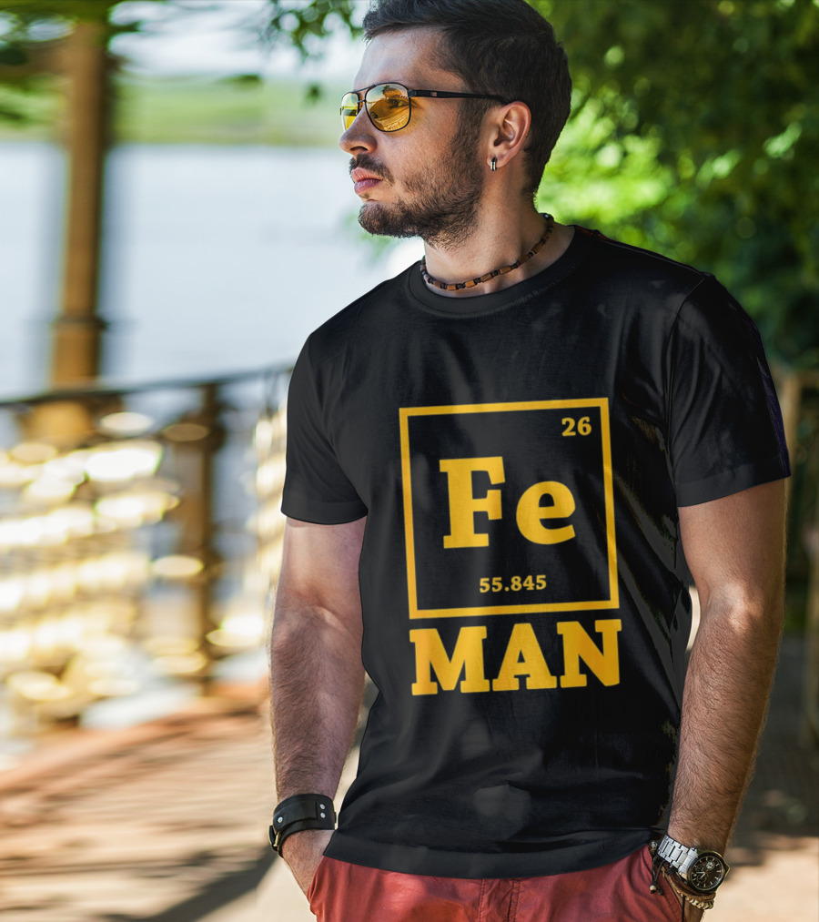 Fe 26 55.845 Periodic Chemistry Element Man T-Shirt