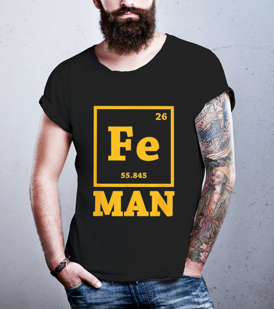 Fe 26 55.845 Periodic Chemistry Element Man T-Shirt