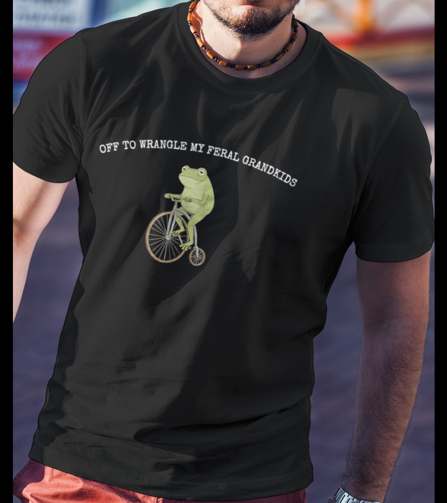Frog Riding Bicycle Off To Wrangle My Feral Grandkids T-Shirt