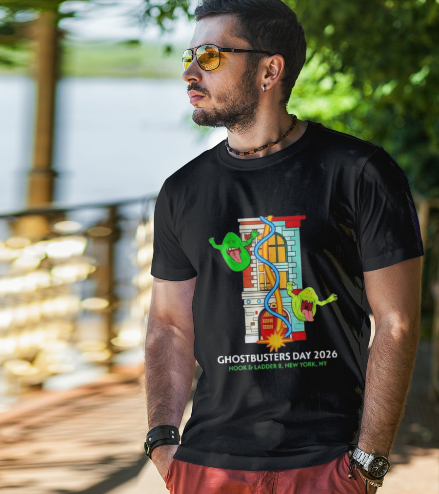 Ghostbusters Day 2026 Hook & Ladder 8 Firehouse Slimer Double Feature T-Shirt