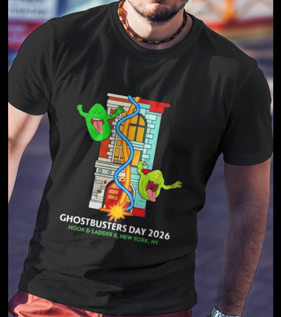 Ghostbusters Day 2026 Hook & Ladder 8 Firehouse Slimer Double Feature T-Shirt