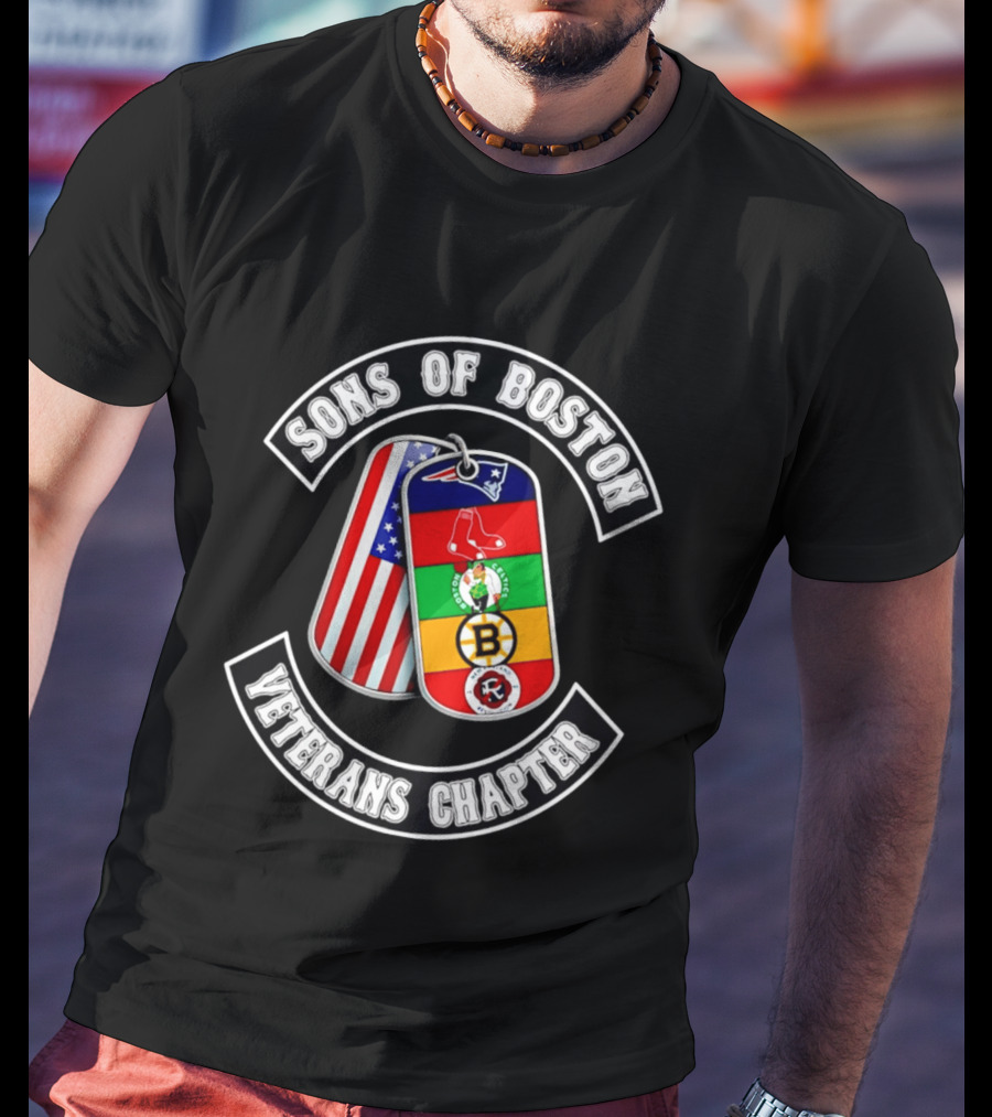 Boston Sports Patriots Red Sox Celtics Bruins Revolution Flags Dog Tags T-Shirt
