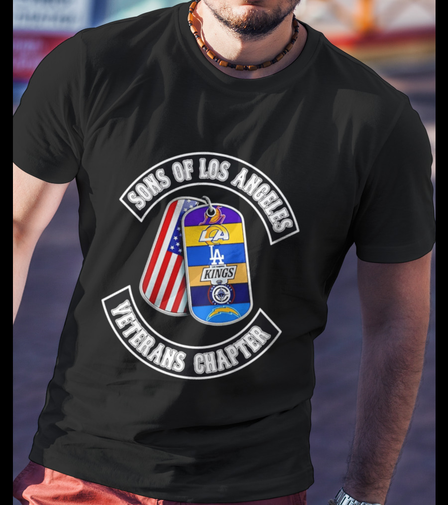 Sons Of Los Angeles Veterans Chapter LA Sports Dog Tags American Flag T-Shirt