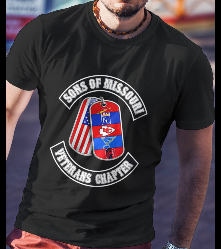 Sons Of Missouri Veterans Chapter Dog Tags KC Chiefs St. Louis Cardinals STL Blues USA Flag T-Shirt