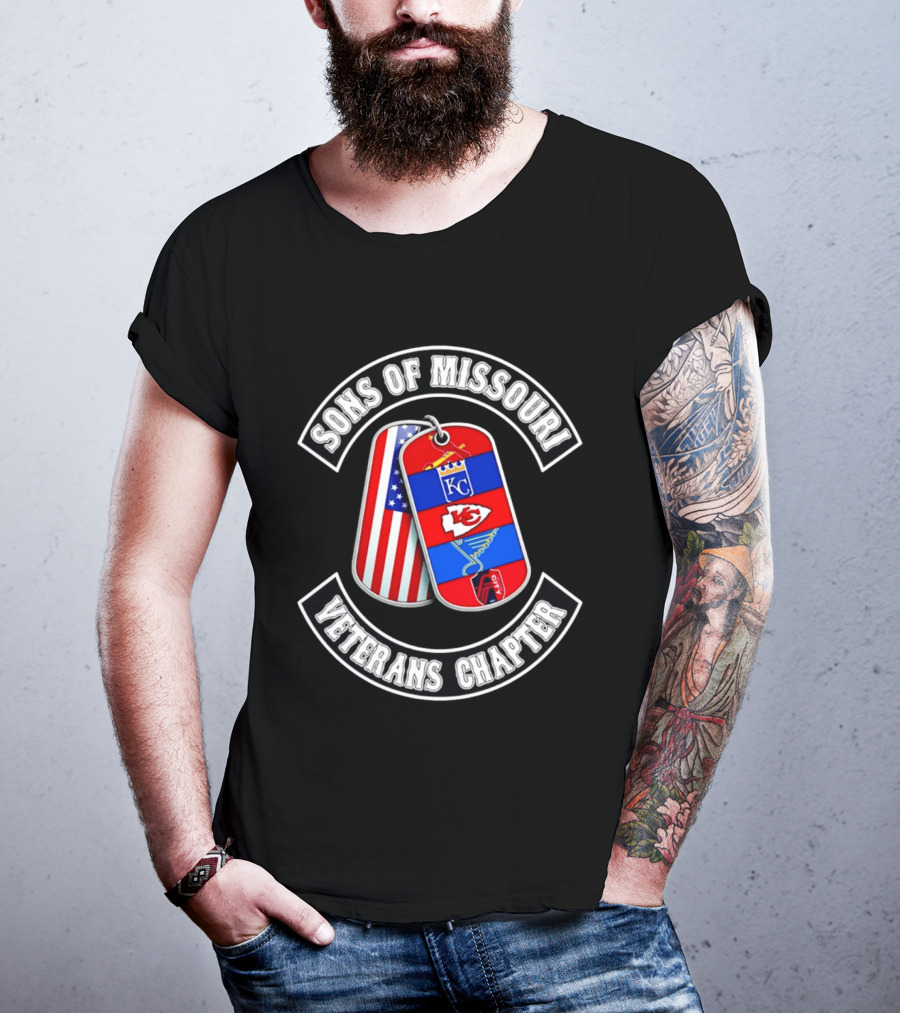 Sons Of Missouri Veterans Chapter Dog Tags KC Chiefs St. Louis Cardinals STL Blues USA Flag T-Shirt