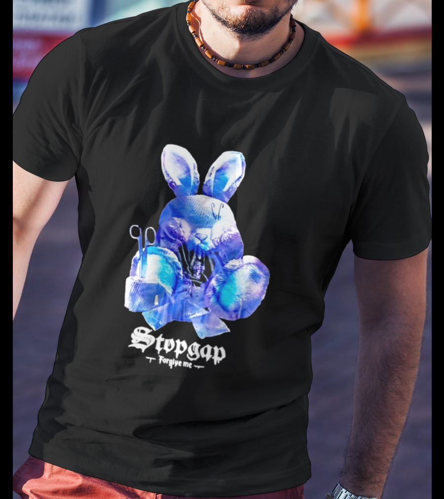 Stopgap Forgive Me Blue Bunny Plush With Scissors T-Shirt