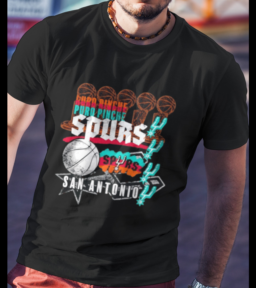 San Antonio Spurs Puro Pinche Basketball Trophy Icons And 90s T-Shirt
