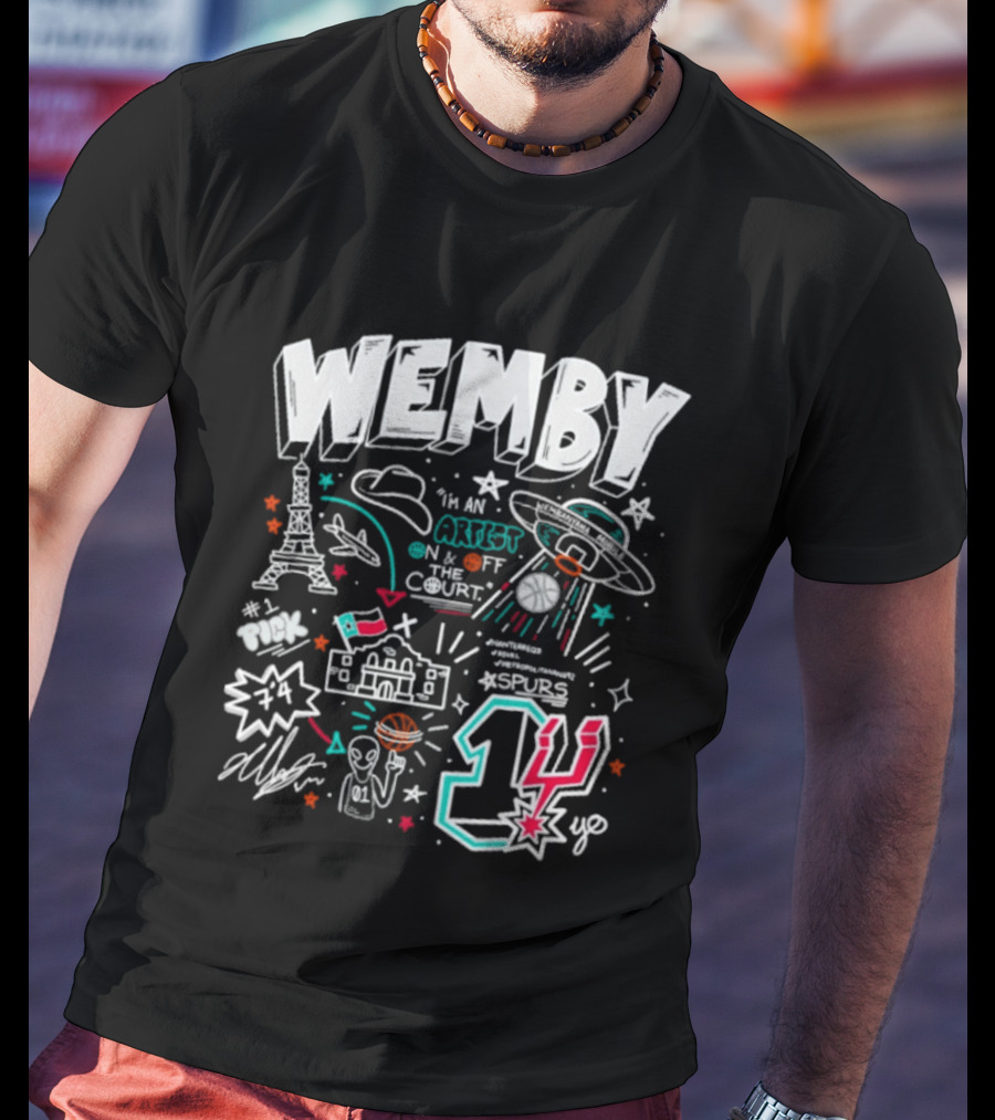 Wemby Victor Wembanyama Artist On Off Court Spurs #1 Eiffel Tower Alien Spaceship T-Shirt