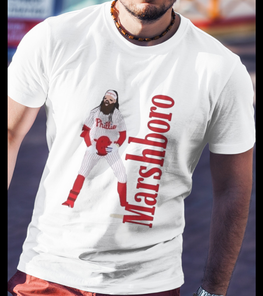 Brandon Marshboro Phillies Player Uniform Red Vertical T-Shirt