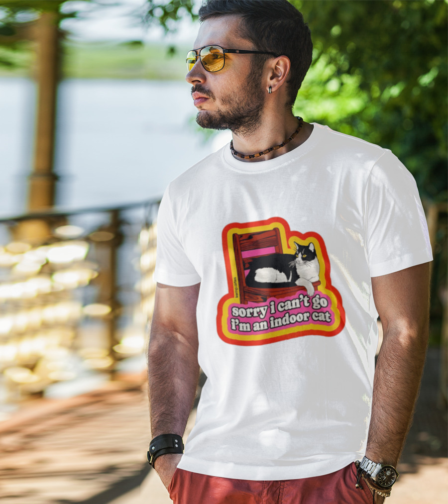 Indoor Cat Humor Sorry I Can't Go Vintage Feline Vibes T-Shirt