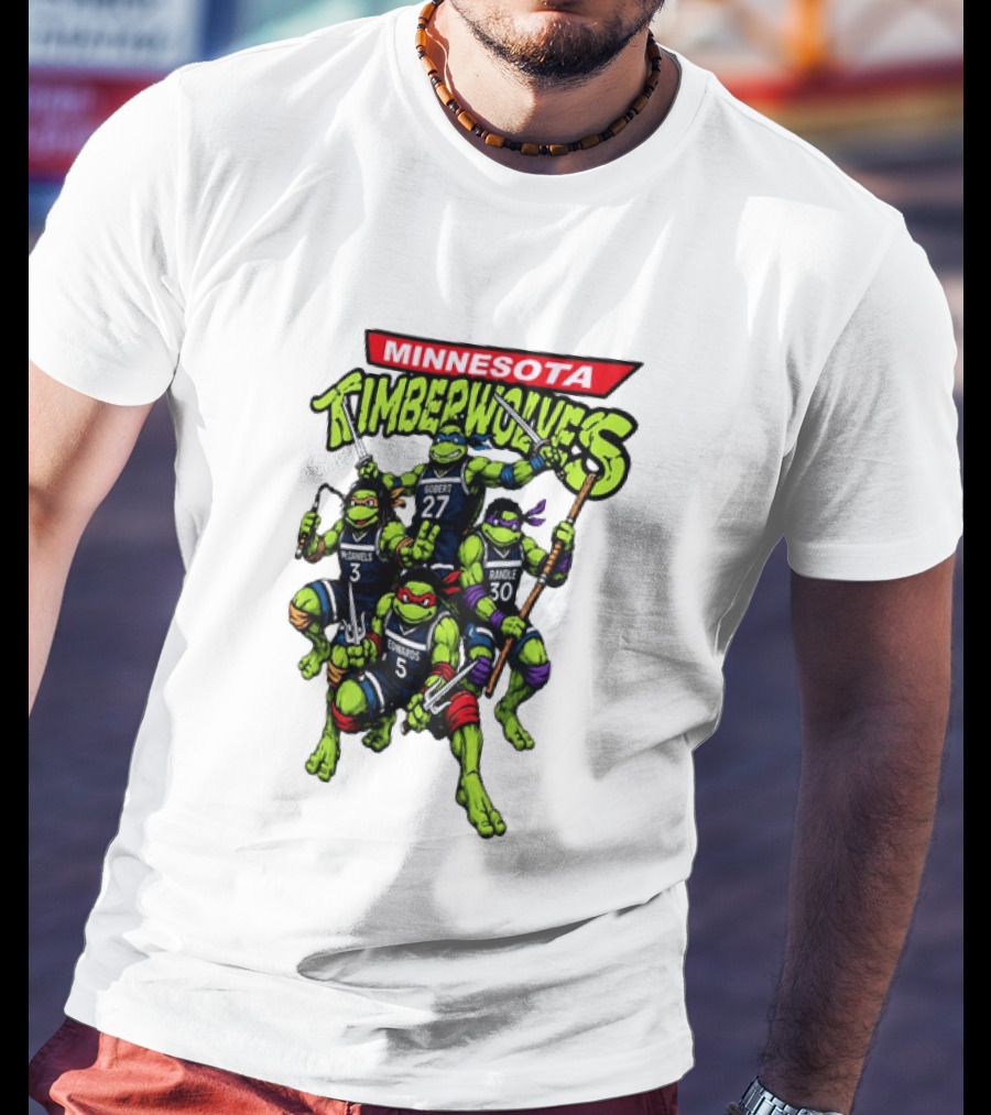 Minnesota Timberwolves Ninja Turtles Crossover Edwards Gobert Randle McDaniels T-Shirt