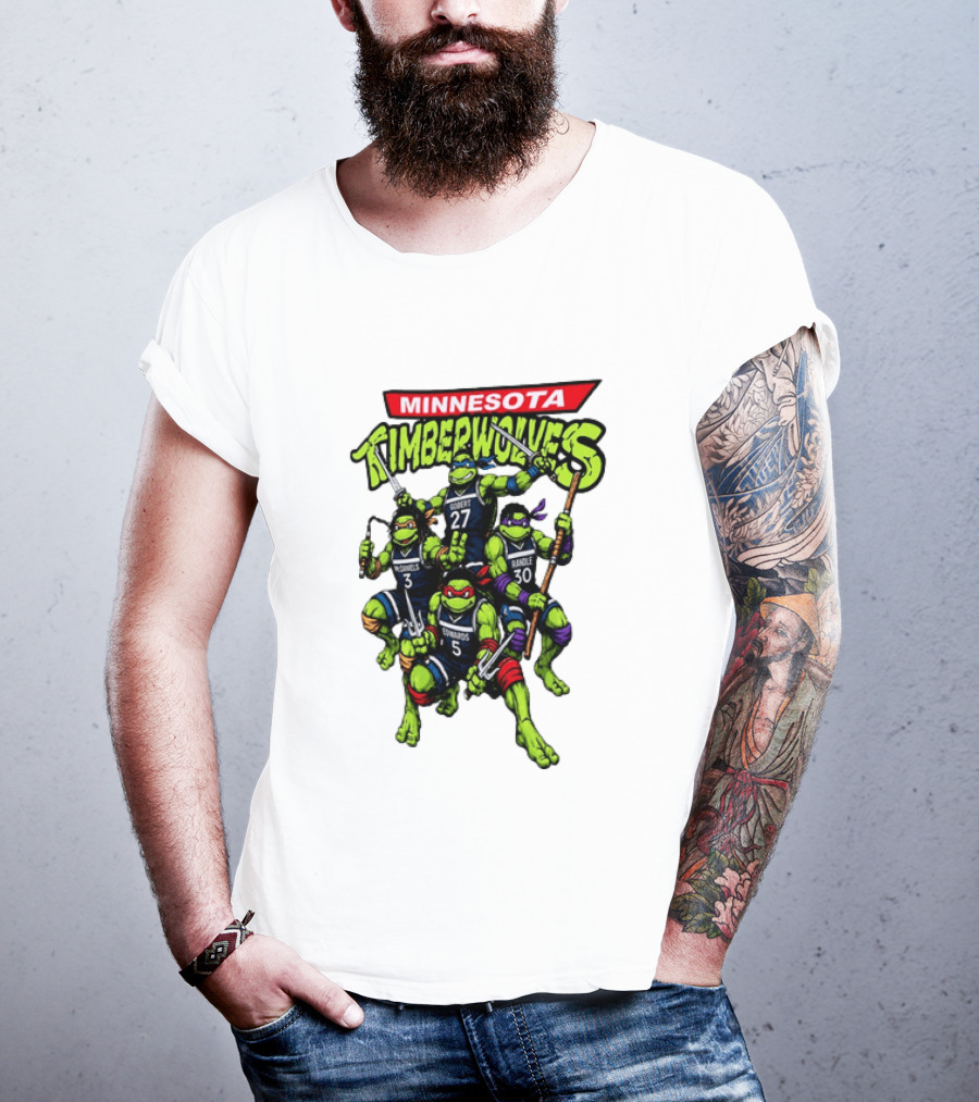Minnesota Timberwolves Ninja Turtles Crossover Edwards Gobert Randle McDaniels T-Shirt