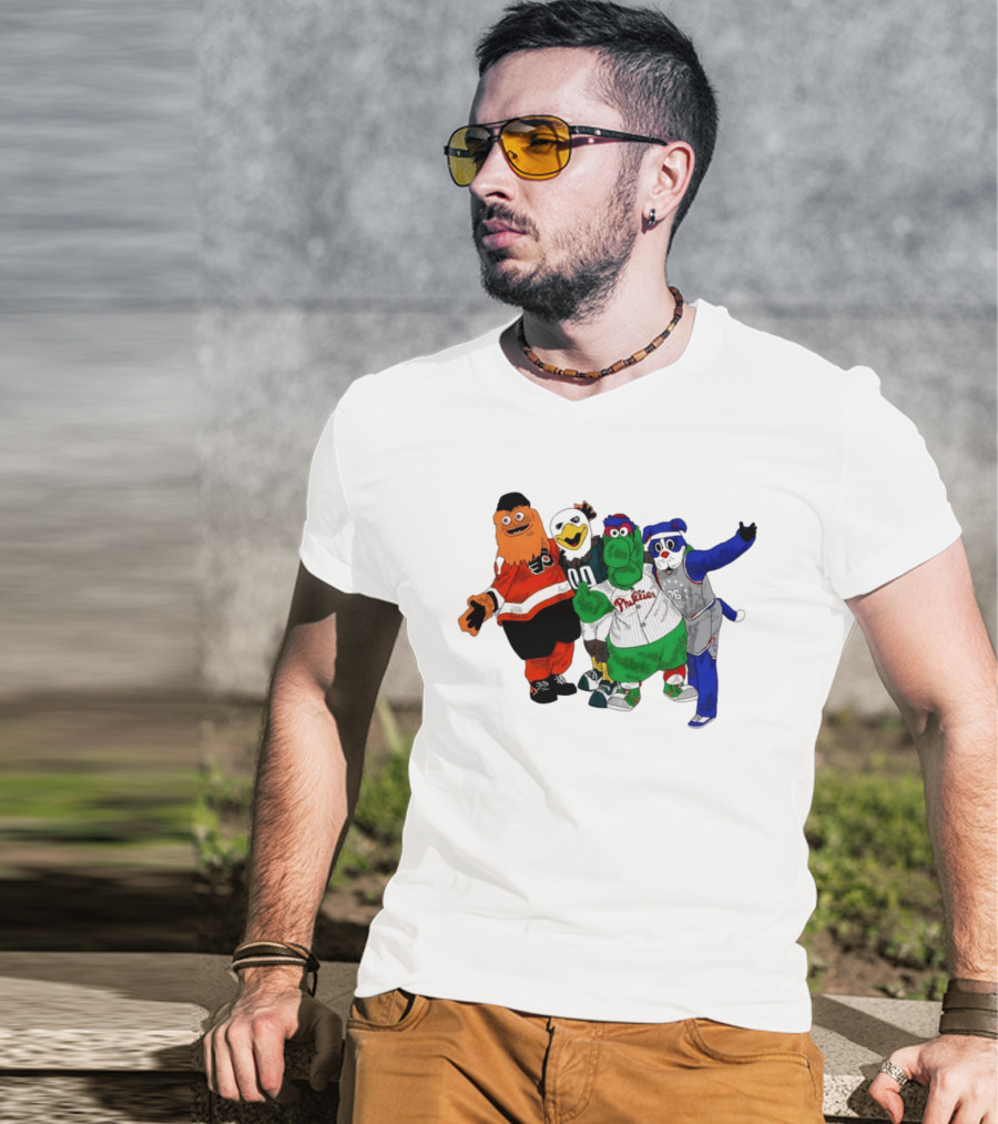 Philly Mascots Gritty Swoop Phanatic Franklin 2026 Sports Characters T-Shirt
