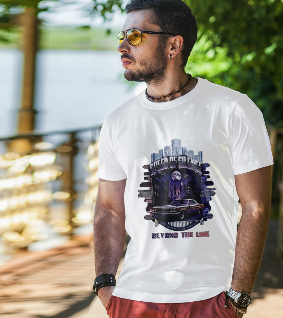 Speed Of Silence Cityscape Classic Car Moonlight Beyond The Line T-Shirt