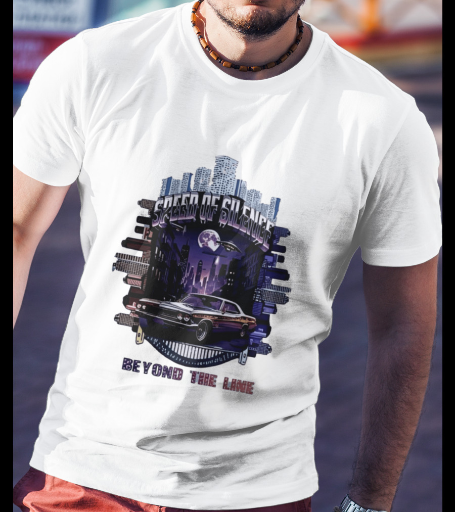 Speed Of Silence Cityscape Classic Car Moonlight Beyond The Line T-Shirt