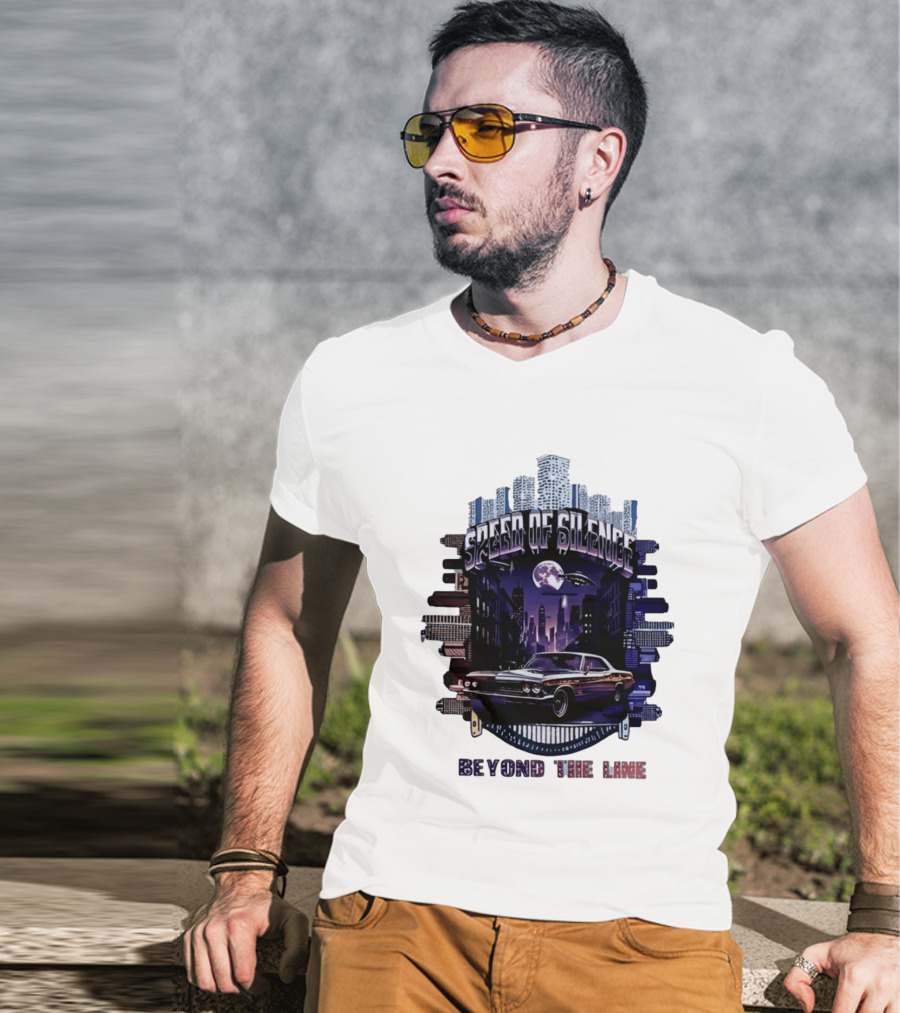 Speed Of Silence Cityscape Classic Car Moonlight Beyond The Line T-Shirt